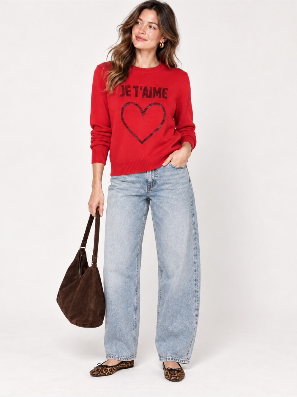 Nanette Lepore Red Heart Crew Neck Sweater
